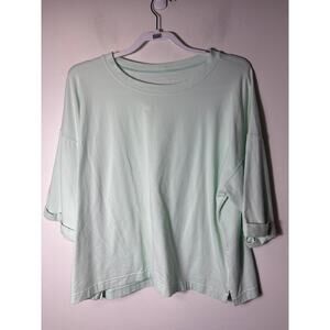 Eileen Fisher Mint Green Half Sleeve Cotton Tee Shirt Sz L